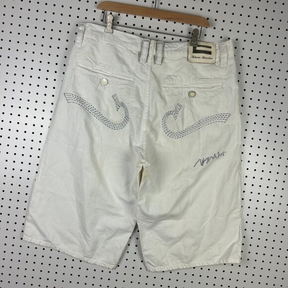 Coogi White Denim Baggy Shorts Size 38 Rhinestone Hip Hop Denim 90s Skater Rap - Picture 2 of 8